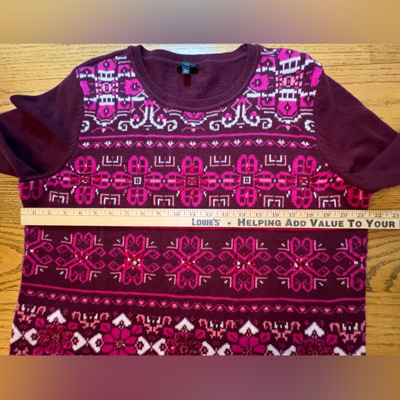 Talbots Crewneck Sweater Fair Isle Jeweled Lambswool Blend Size PXL Petite - Picture 3 of 7